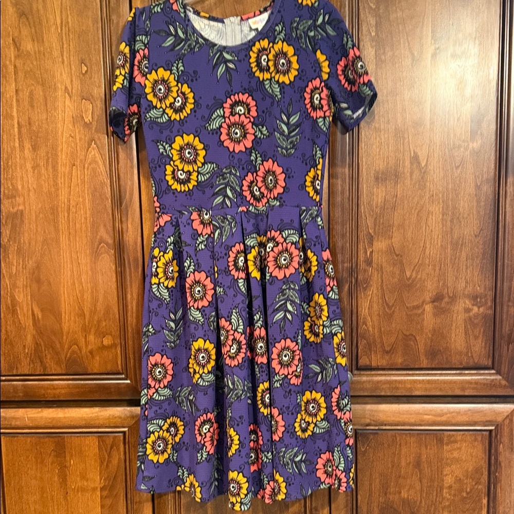 LuLaRoe Amelia Floral Dress - Purple, Yellow, Pink